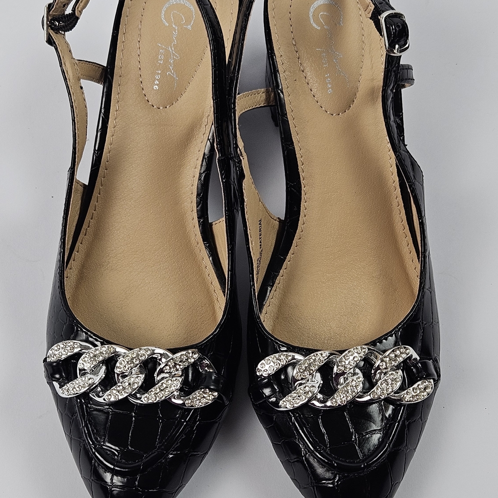 Cato Comfort Black Crocodile Slingback Heels 8M - Picture 7 of 11